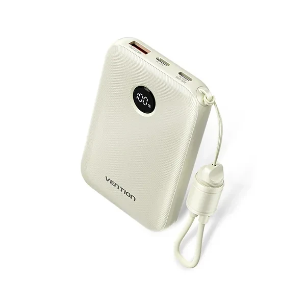 Vention FKAN0-C 10000mAh 22.5W Fast Charging Power Bank with Built-in USB-C Cable – Beige