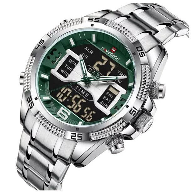Naviforce NF9201 CH Digital Analog Men’s Watch--Silver Green