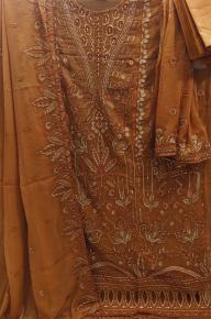 Premium Pakistani Mustard Gold Handwork Cotton Suit with Chiffon Georgette Dupatta