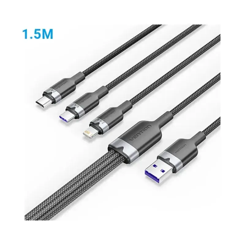 VENTION CTRBG Cotton Braided 3-in-1 USB 2.0 6A Cable - 1.5M