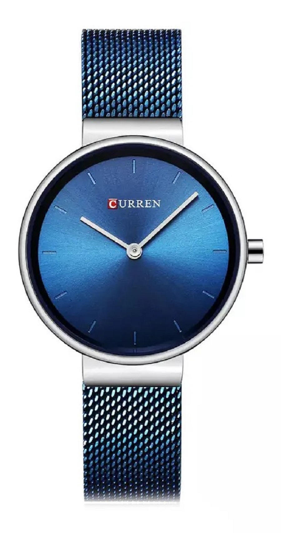 CURREN 9016 Royal Blue Mesh Stainless Steel Analog Watch For Women – Silver & Royal Blue