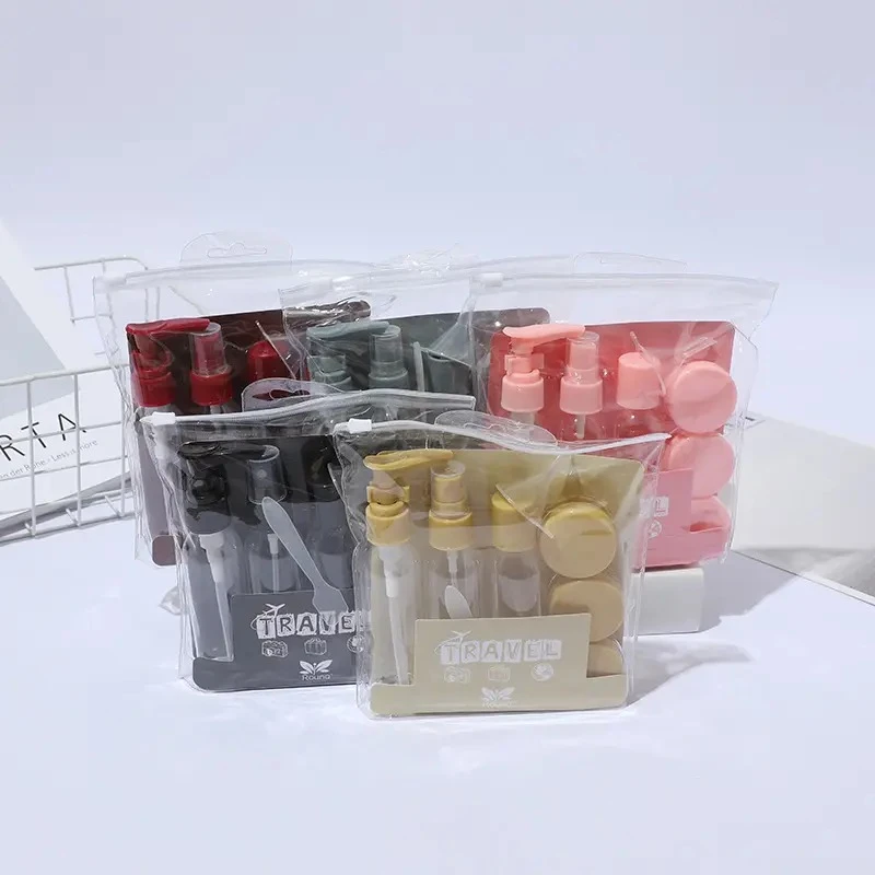 5pcs Set Travel Cosmetics Bottles Set Plastic Pressing Spray Bottle Makeup Tools Kit (Random Body Color) - Travel Kit, Travel Storage for carrying shampoo, lotion, sun skin oil for travelling , for al