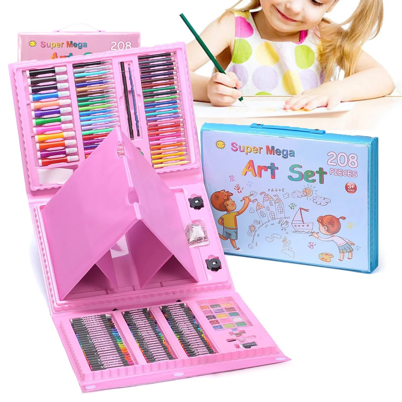 208 Pcs Art Set – Complete Drawing & Painting Kit for Kids & Artists