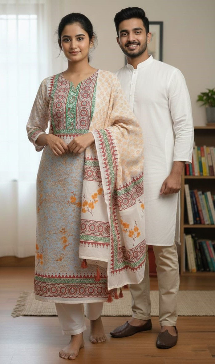 Panjabi Three Piece Couple Set
