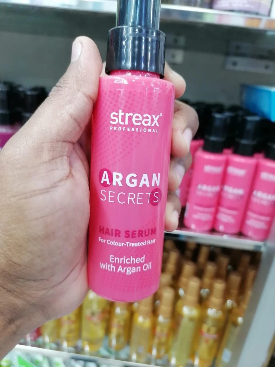 Streax Professional 100ml Argan Secrets Colour Protect Hair Serum for Women | Enriched with Argan Oil & UV Filter | Prevents Frizz | Provides Instant Shine & Smoothness | Enhances Radiance of Hair