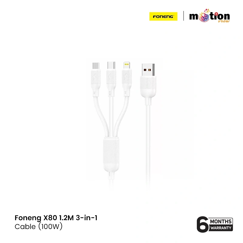 Foneng X80 1.2m 3-in-1 USB to USB-C / Lightning / Micro USB Cable