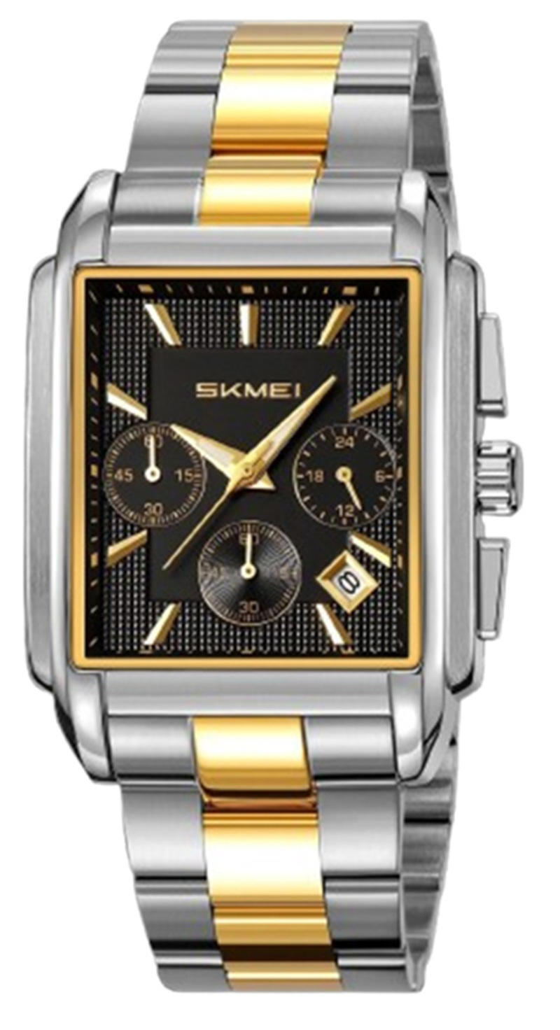 Skmei 2339 Golden Dial SS Strap Watch for Men-Silver & Black