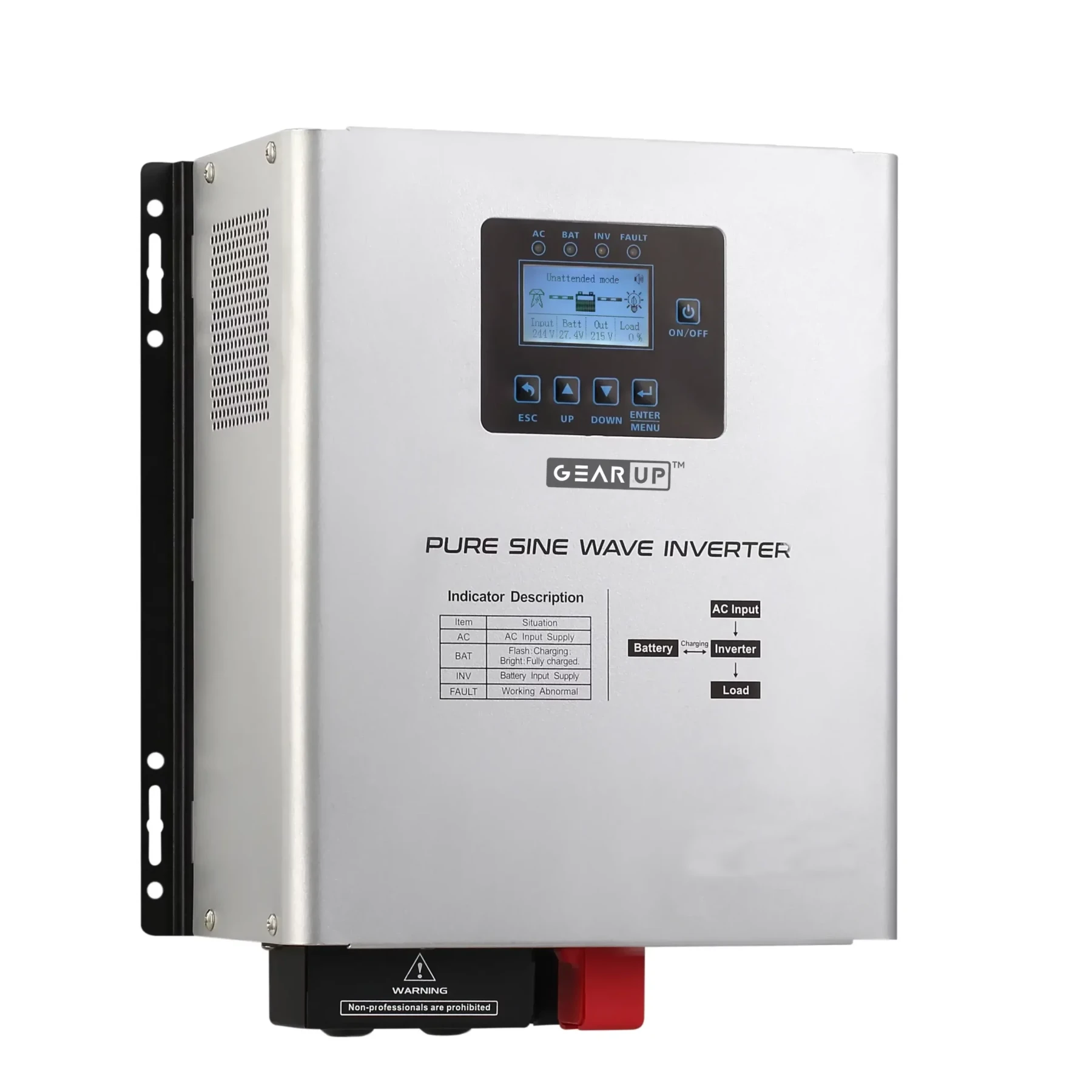 GearUP 1200W, 24V, Pure Sine Wave Inverter Without Solar (Lithium & Acid Battery Supported) – GHT-12K24
