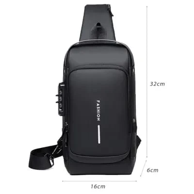 USB charging sport sling Anti-theft shoulder bag (Black)