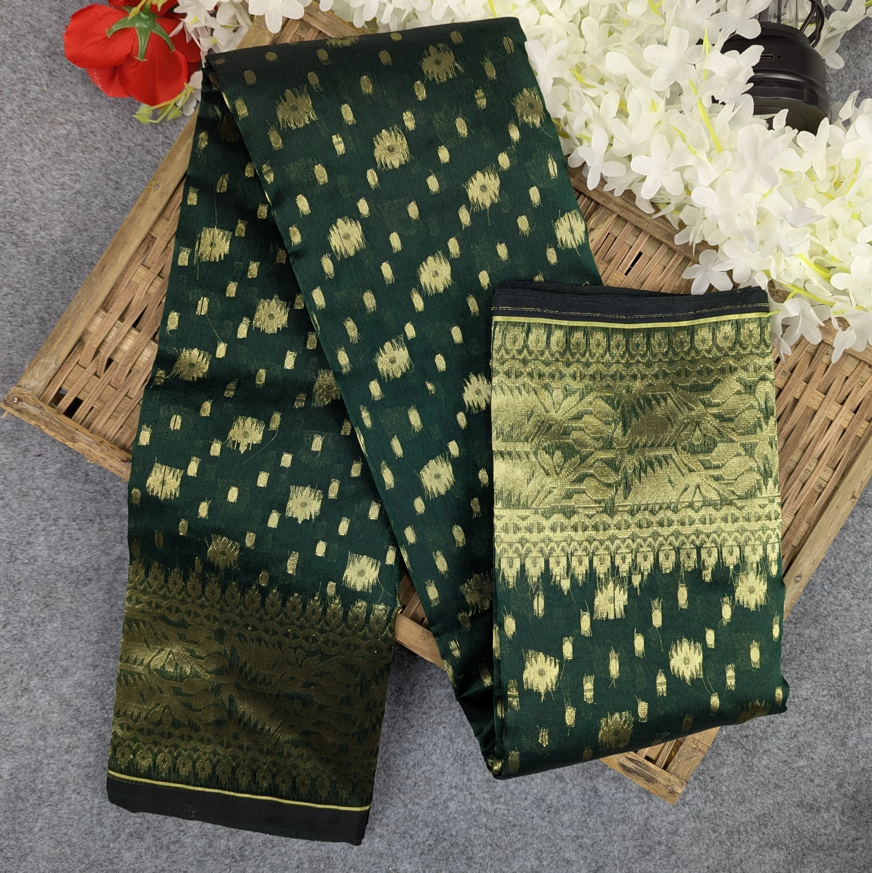 Half Silk Jamdani Saree (Black, Green, Pink, Lavender, Maroon )