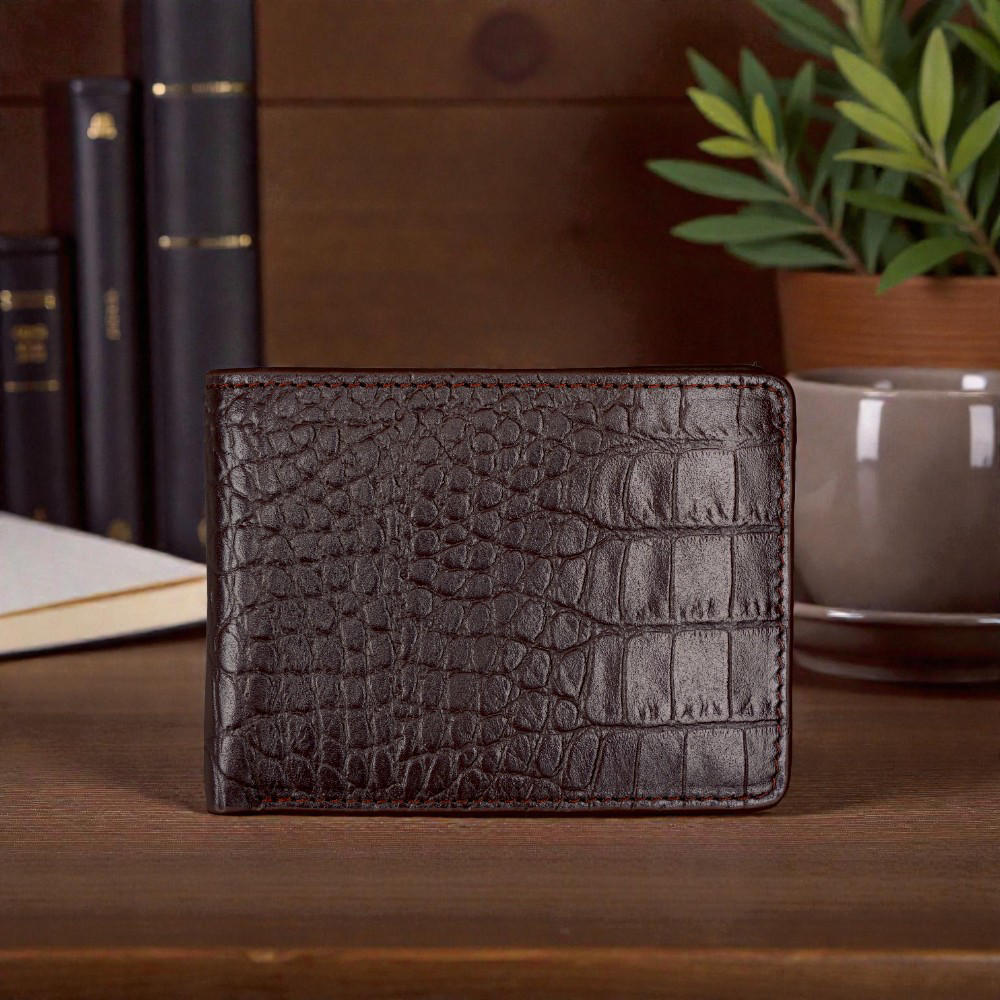 ZAYS Premium Handcrafted Crocodile Embossed Leather Bifold Wallet for Men And Women - Super Slim Durable Stylish Short Wallet - ZSW123-Chocolate