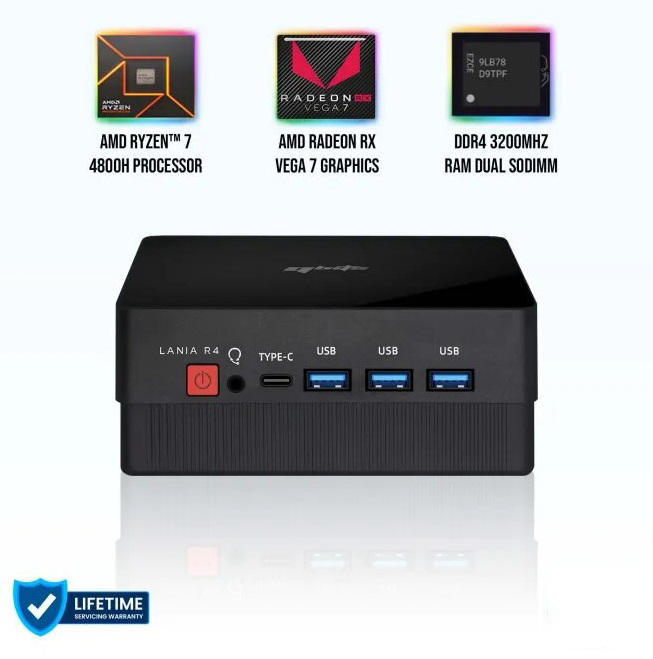 Qbits Lania R4 AMD Ryzen 7 4800H 8GB DDR4 RAM 1TB M.2 Western Digital NVMe SSD Windows 11 Mini PC