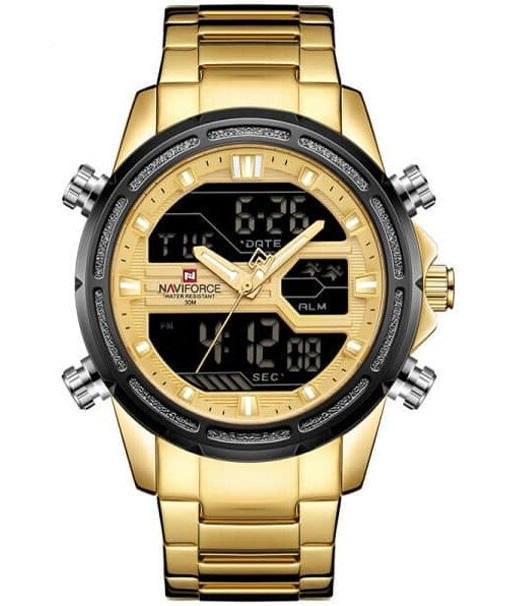 Naviforce NF 9138 Analog & Digital Movement Men’s Watch-Golden
