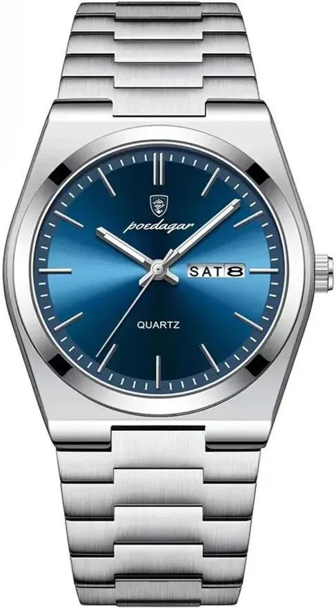 POEDAGAR 930 Business Luminous Stainless Steel Quartz Men’s Watch- Silver Blue