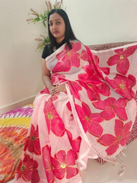 Handloom semi moslin saree