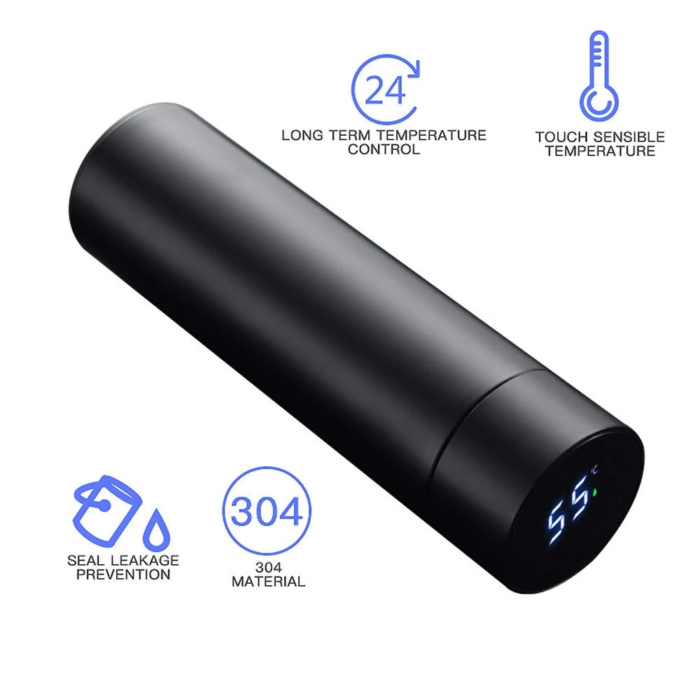 Modern Style Hot & Cold Flask With Led Temperature Monitor – Black Color