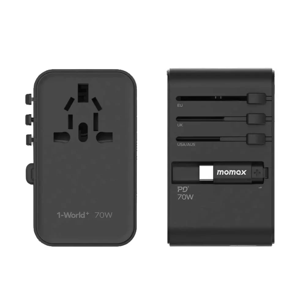 Momax 1-World+ 70W GaN 3 Port + AC Travel Adapter with USB-C Cable