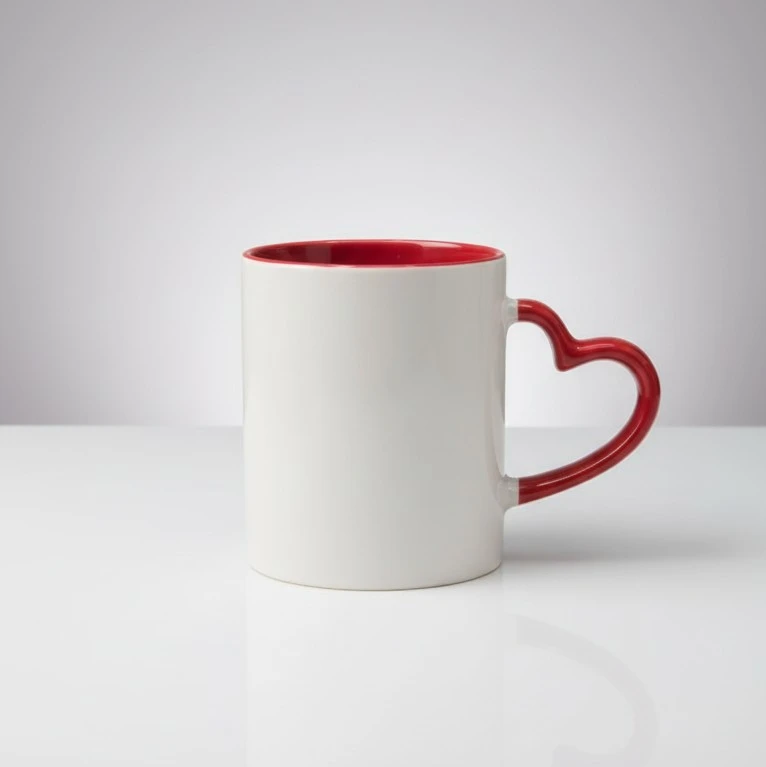 Heart Color Round Handle Coffee, Tea, Water Mug, Add Photo Text Logo Picture Image
