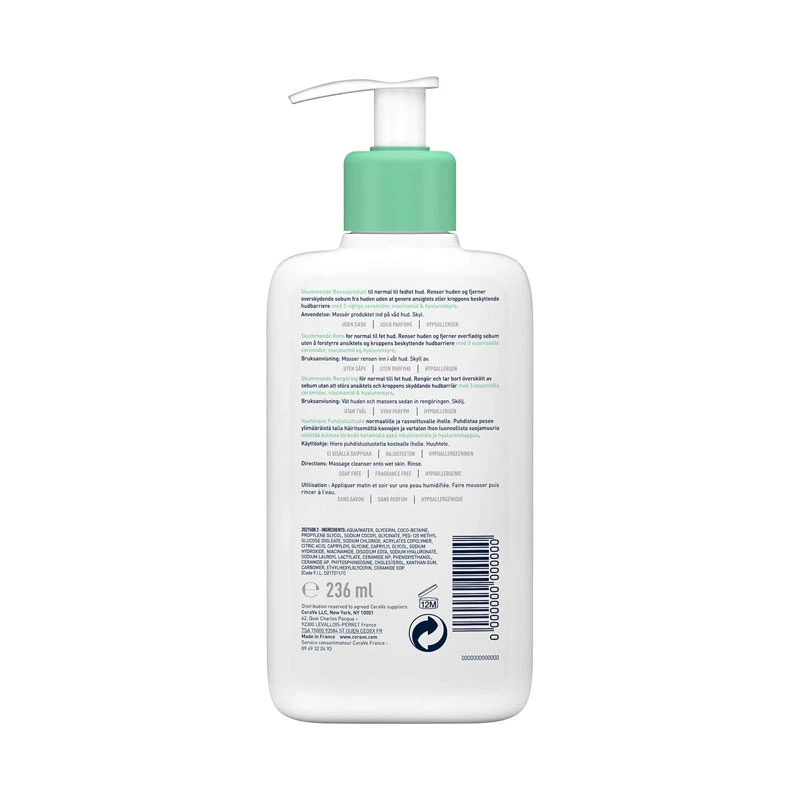 Cerave Foaming Cleanser For Normal To Oily Skin 236ml I Made in UK