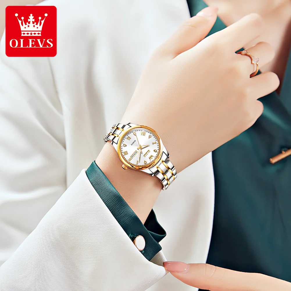 Olevs 5563 Couple Watch tow tone chain (white dial)