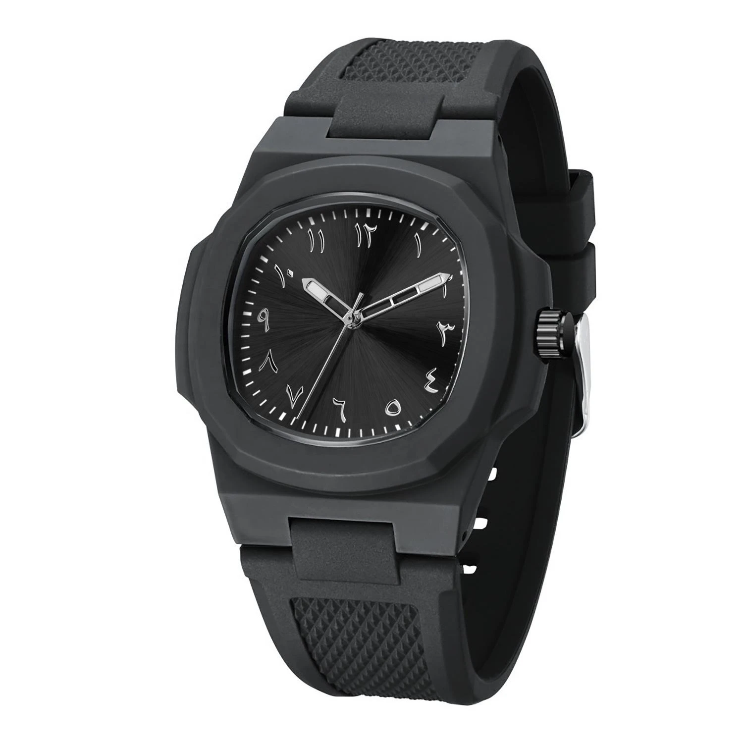 Custom Logo Arabic Dial Square Quartz Wristwatch – Luminous, Waterproof, Silicone Strap