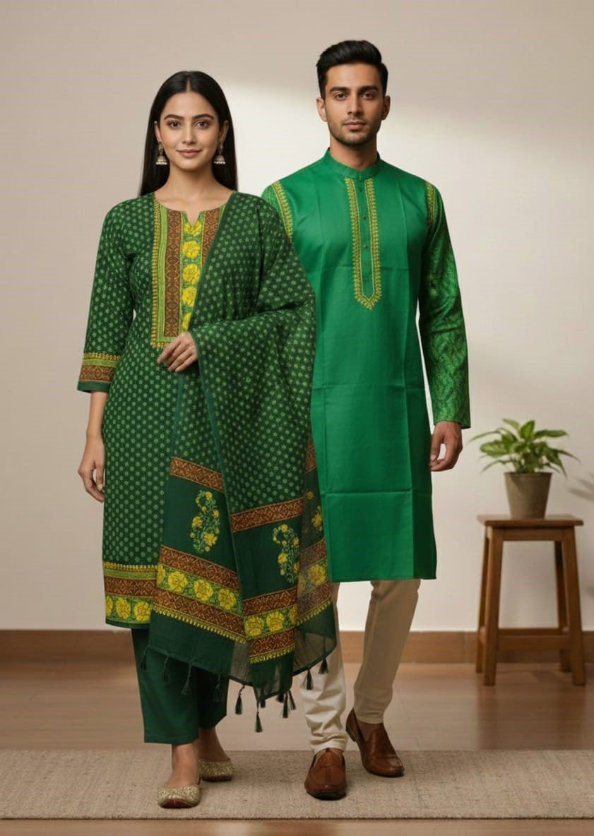 Panjabi Three Piece Couple Set