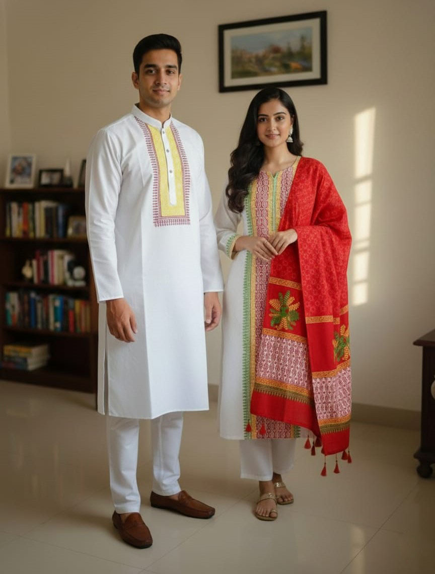 Panjabi Three Piece Couple Set