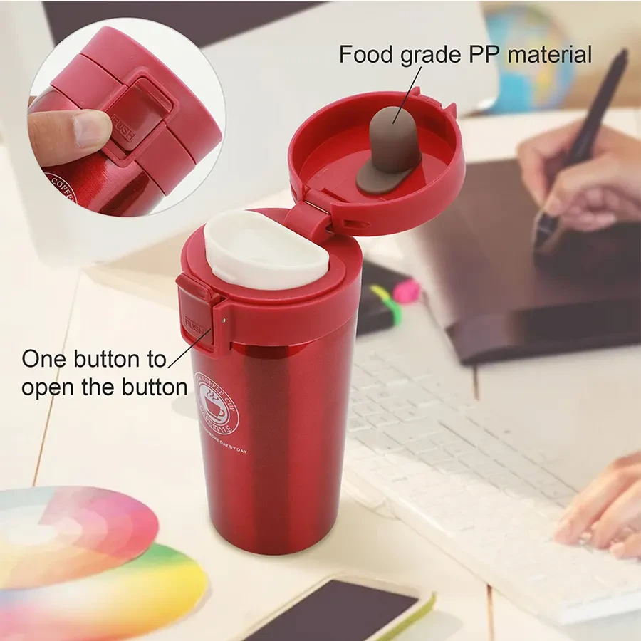 Double-Layer Food-Grade Stainless Steel Thermos Vacuum Insulation Coffee Cup/Mug-Red