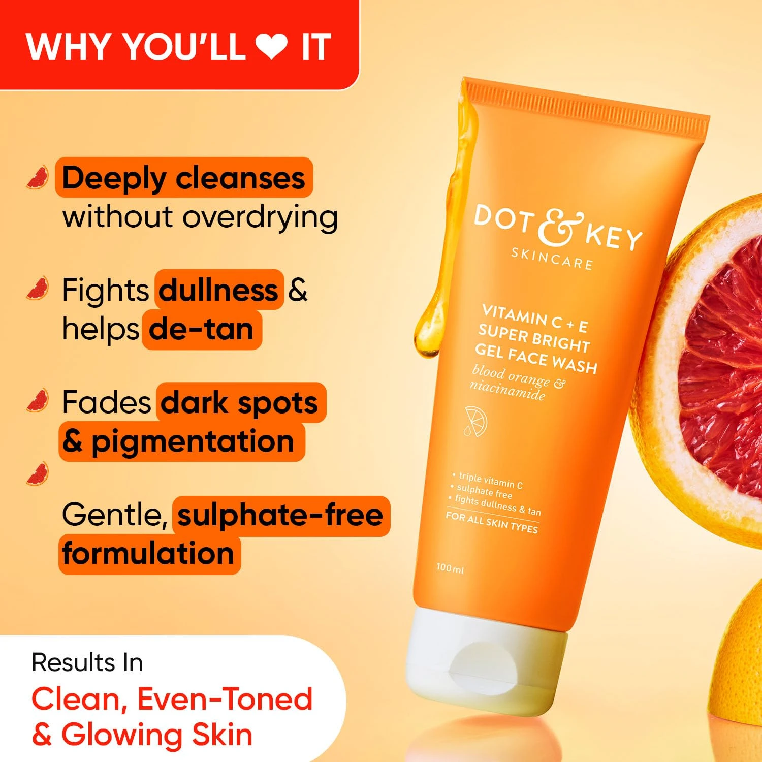 DOT & KEY Vitamin C + E Super Bright Gel Face Wash 100ml | India