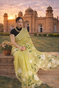 Handloom semi moslin saree