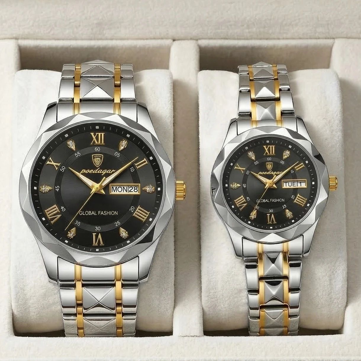 Poedagar Luxury Couple Watch (Water Resistant)