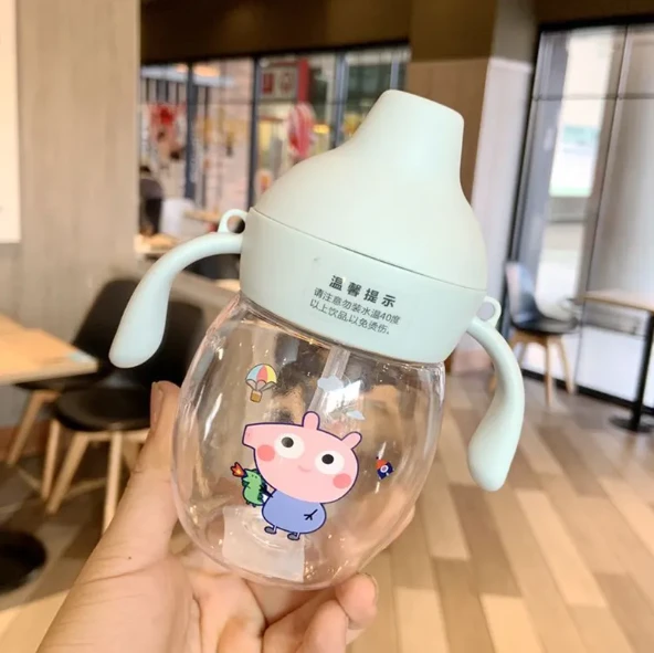 1pcs 280ml Mumpot Baby Kettle Duck Beak Cute Cartoon Children Straw Bottle Portable Leakproof Anti-choking Water Cup Large Capacity Baby Infant Learning Training Drinking Bottle (Random Color)
