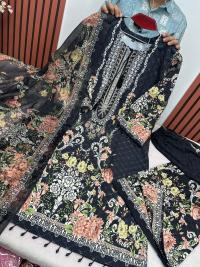 Embroidery Sequence Digital Print Three Piece