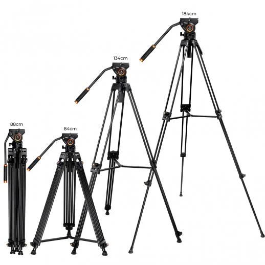 Tripod K&F 09.147 72"/1.8m Video Tripod Aluminum Transverse Center Column 17.6lbs/8KG with Fluid Head, for DSLR Camcorders Camera VA18+ VH081
