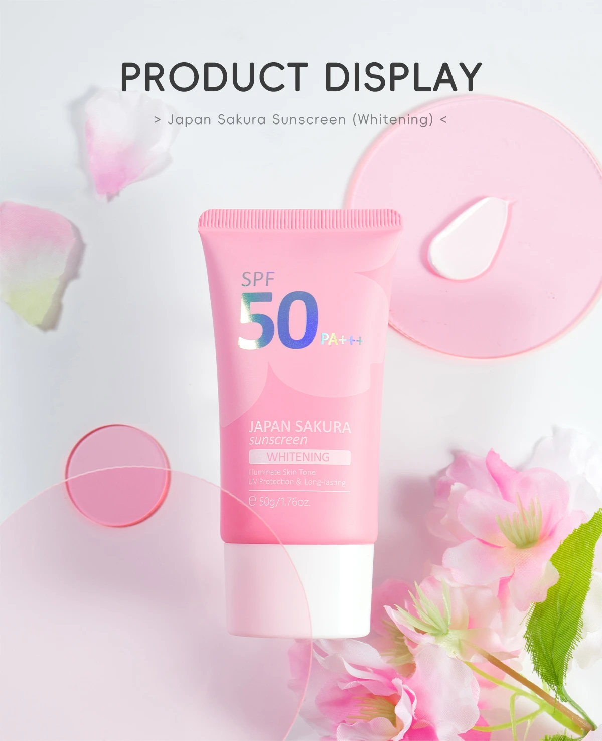 Laikou Japan Sakura Face Sunscreen SPF50 PA+++ 50gm Watery, Moisture, Whitening | Made in P.R.C