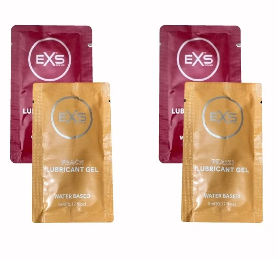 EXS Cherry & Peach Flavor Lube Water Based Lubricant 5ml x 4 Pack Combo | UK | Wedding, Honeymoon, Valentine Couple Combo Pack