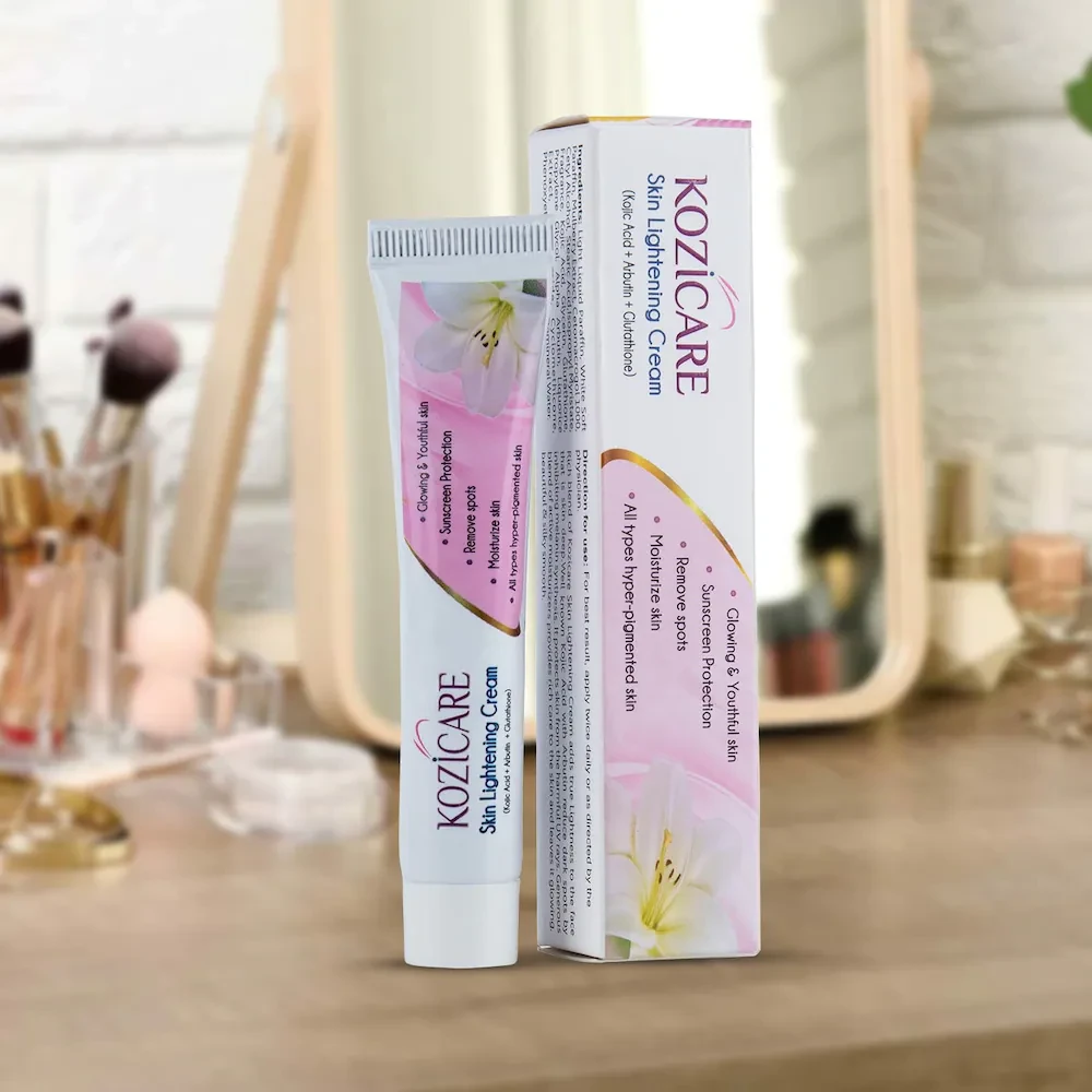 Kozicare Skin Lightening Non-Sticky Cream 15gm | Enriched with 3% Kojic Acid, 1% Alpha Arbutin, 1% Glutathione, 2% Niacinamide, 2% Vitamin C | Best for Melasma, Pigmentation, Dark/Age Spots, Uneven Sk