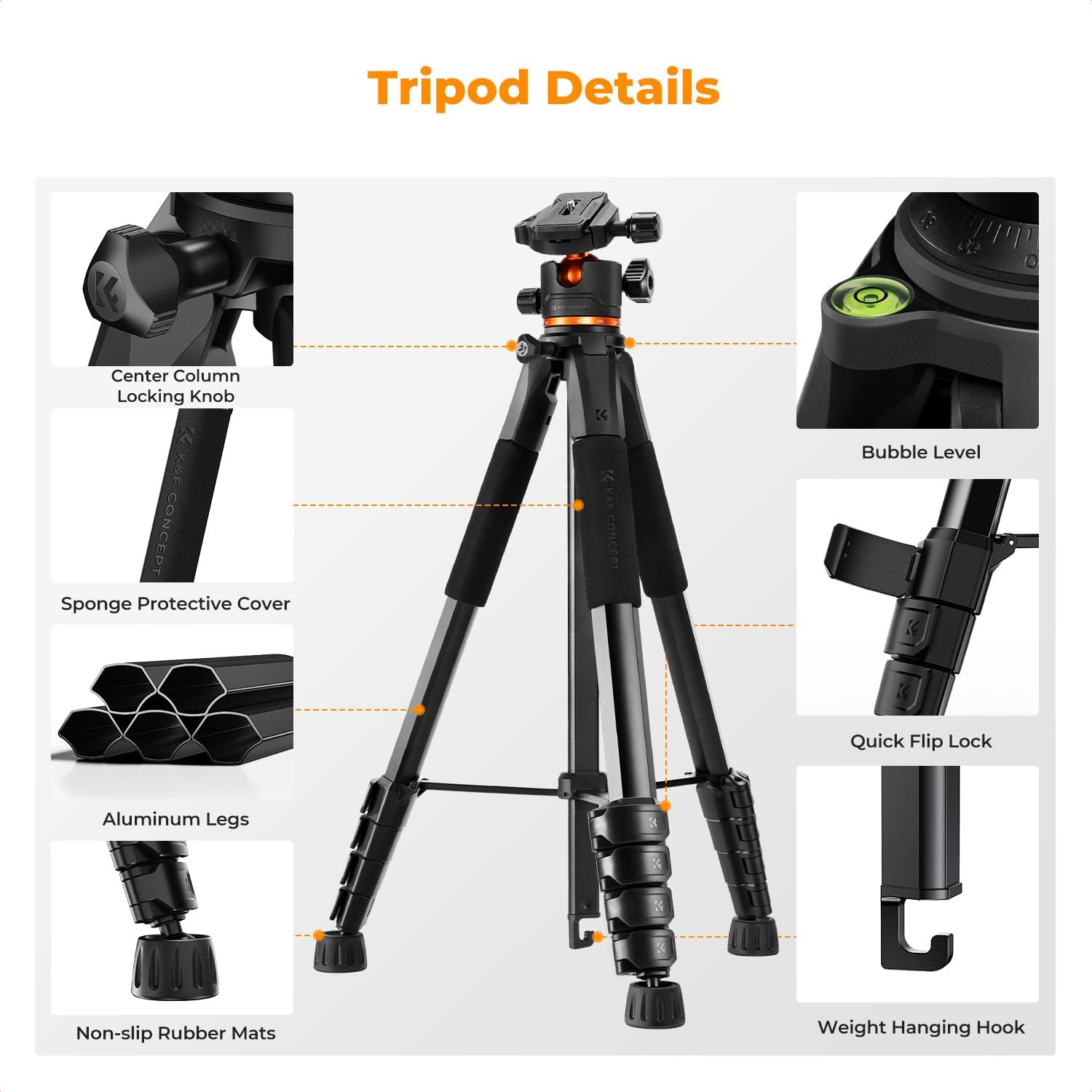K&F 09.157 Lightweight Travel DSLR Tripods Load Capacity 8kg S255A3+BH-36