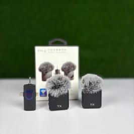F11-2 Wireless Collar Microphone for iPhone, Android Type-C, Camera, Laptop. Noise Cancelling Microphone
