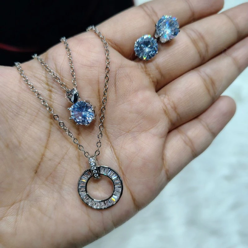 Necklace With Matching Radiant Crystal Stud Earrings.
