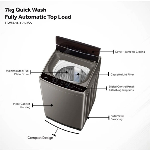 Haier 7KG Top Load Fully Automatic Washing Machine, HWM70-1269S5
