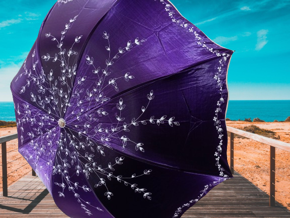 Ladies Fashionable And Elegant Anti Uv Sunshade Print Border Lace Umbrella