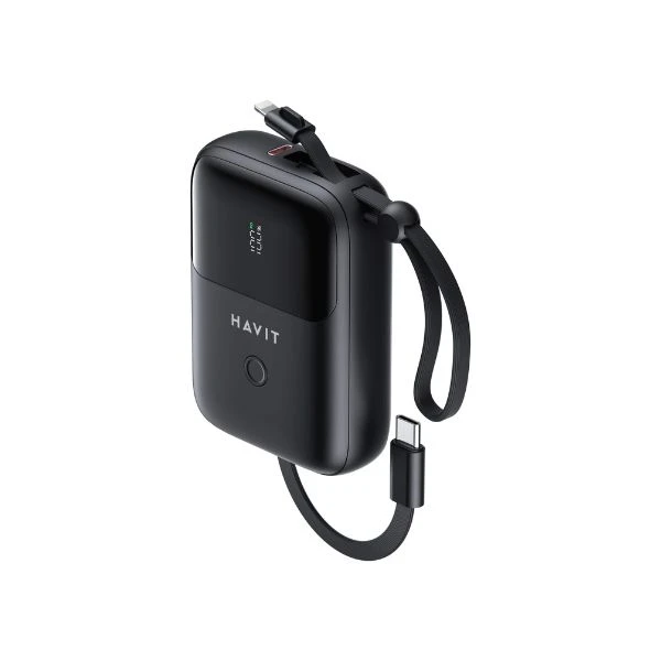 HAVIT PB5215 10000mAh Display Power Bank With Usb-C & Lightning Cable – Black