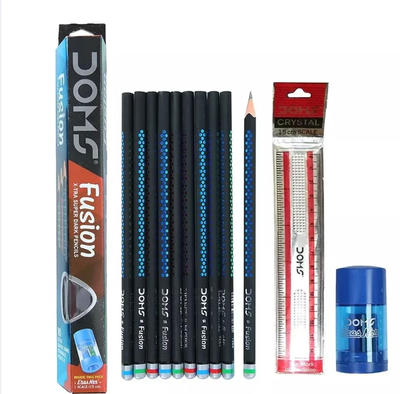 Doms Fusion X-Tra Super Dark Pencils - 10pcs With Free 1 Eraser 1 Sharpner and 1