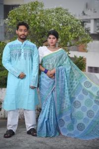 সুতি শাড়ী ও স্লাব কটন পাঞ্জাবিকাপল সেট
