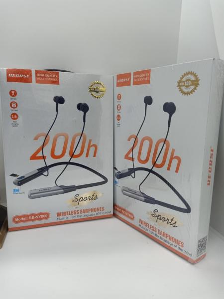 Original Regrsi Model: RE-NY060 Wireless Neckband 200h Long Battery, LED Power Display, TF Card, Fast Charging speed