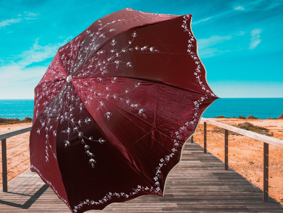 Ladies Fashionable And Elegant Anti Uv Sunshade Print Border Lace Umbrella