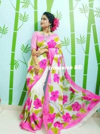 হাফসিল্ক শাড়ীতে হ্যান্ডপ্রিন্ট তুলির কাজ করা