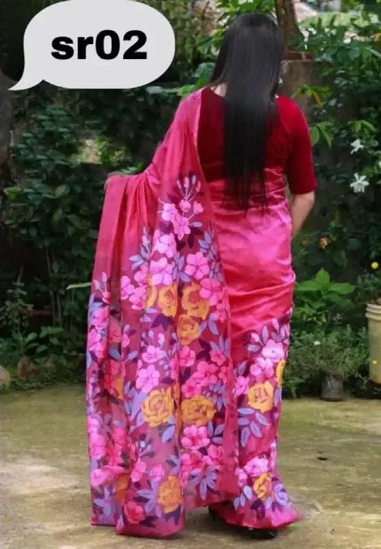 হাফসিল্ক শাড়ীতে হ্যান্ডপ্রিন্ট তুলির কাজ করা