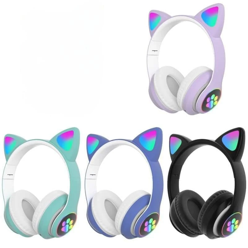 LED Flash Cute Cat Ears Wireless Headphone With Microphone